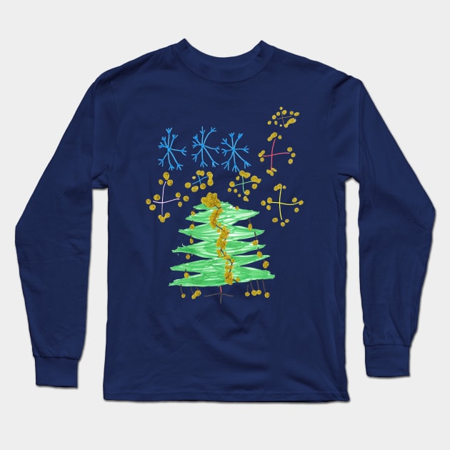 Christmas Tree with snowflakes and fireworks Long Sleeve T-Shirt by SensaWonder